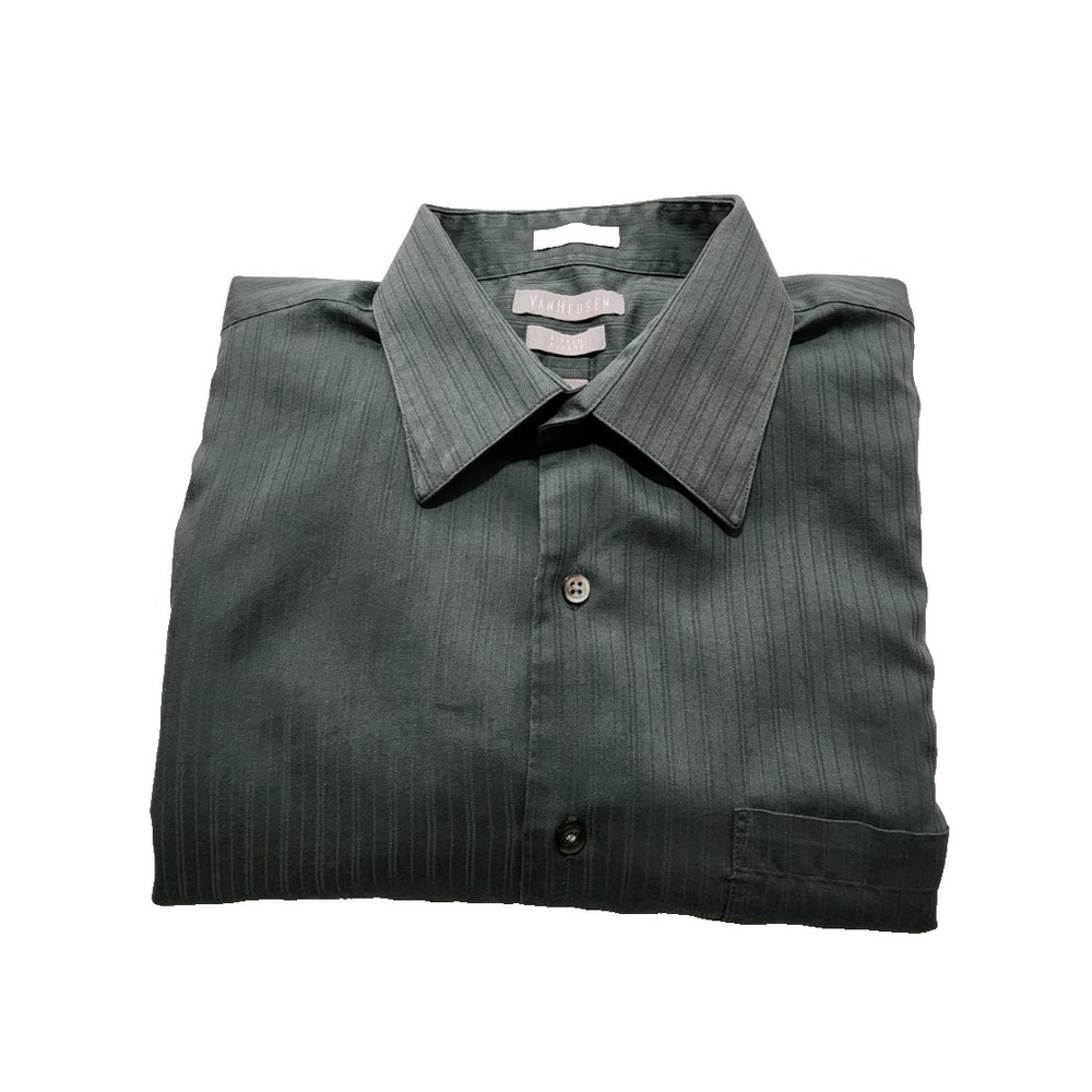 Van‎ Heusen Men's Shirt Fitted Satin Stripe Long Sleeve Size L